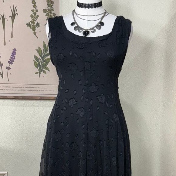 Vintage 90s Floral Layered Maxi Dress Whimsigoth Dark Fairy Romantic Goth M L - Picture 3 of 8